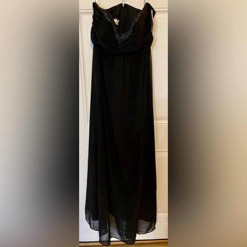David's Bridal Black Strapless Sheer Chiffon Maxi Dress, Size 16, NWT
